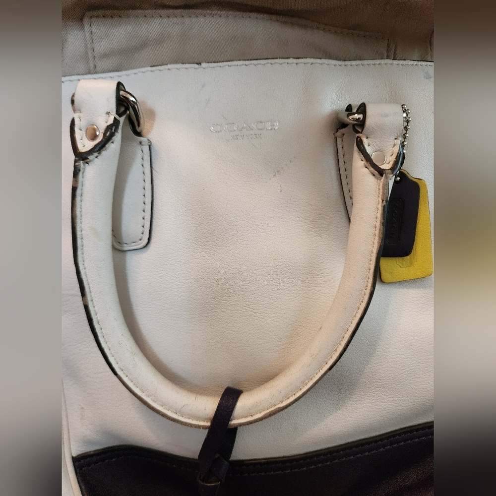 Used Coach tan, purple and yellow handbag - Picture 4 of 16